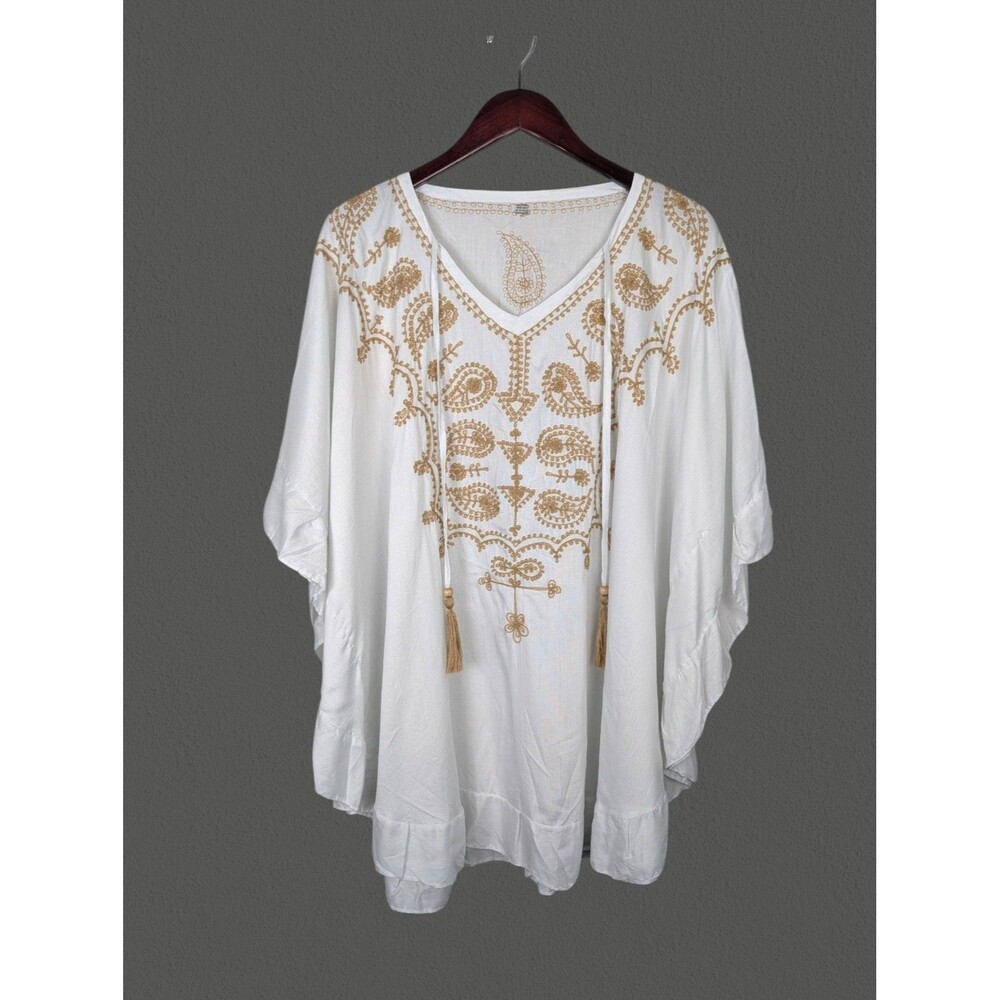 Embroidered Paisley Tasseled Caftan Poncho Top